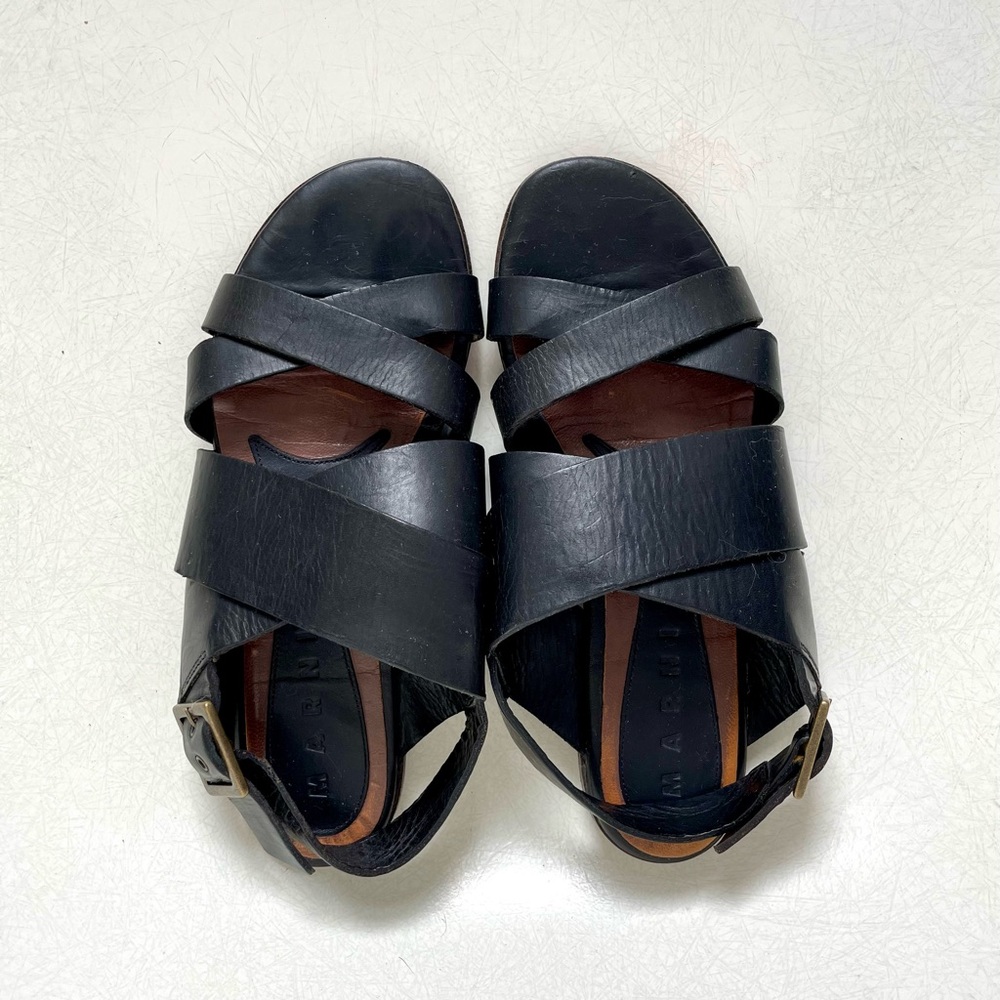 MARNI Black Leather Sandals SZ 37